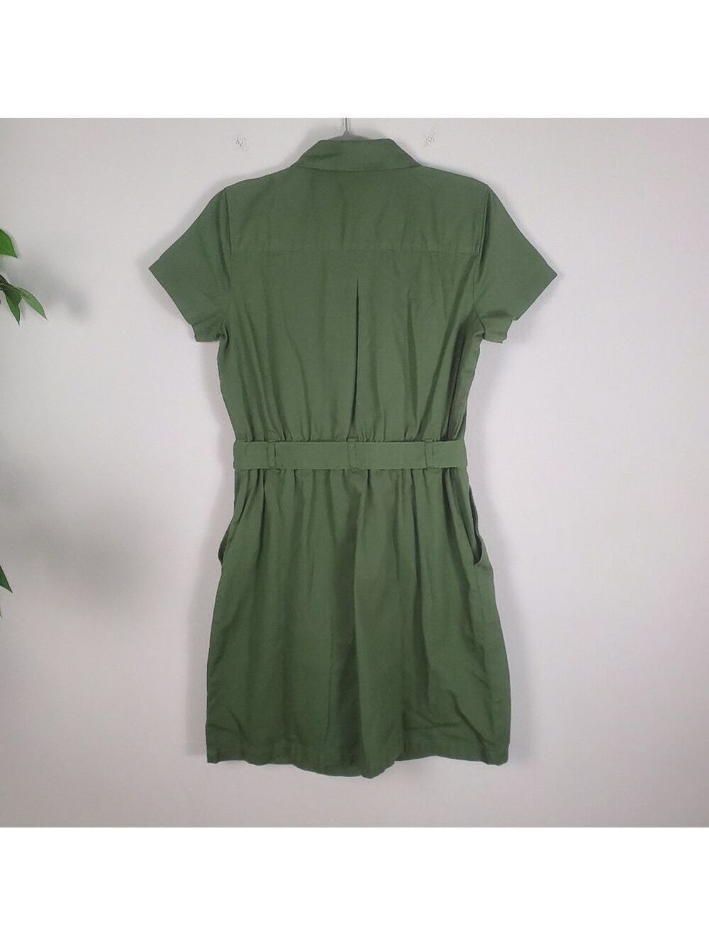 J Crew Full Button Dress Olive Green Tie Waist Cotton Size 6 - Picture 6 of 10